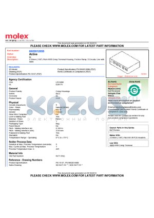 6471-05 datasheet - 2.54mm (.100) Pitch KK^ Crimp Terminal Housing, Friction Ramp, 5 Circuits, Use with 4809