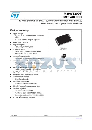 M29W320DB90N1 datasheet - 32 Mbit 4Mb x8 or 2Mb x16, Boot Block 3V Supply Flash Memory