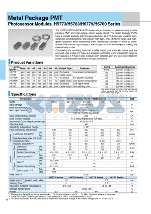 H6779-02 datasheet - Photosensor Modules