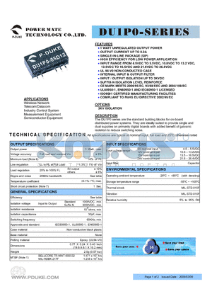 DU1P0-24S05 datasheet - 1 WATT UNREGULATED OUTPUT POWER