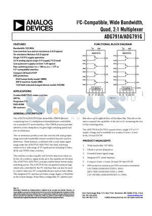 ADG791ACCPZ-REEL datasheet - IC-Compatible, Wide Bandwidth, Quad, 2:1 Multiplexer