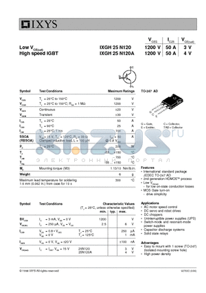 IXGH25N120 datasheet - Low VCE(sat) High speed IGBT