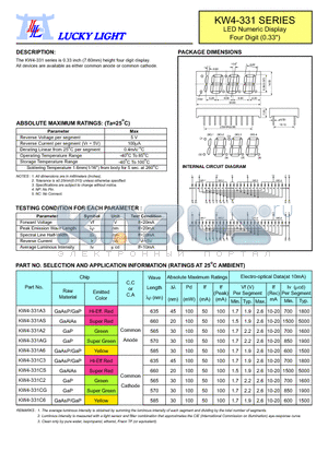 KW4-331A6 datasheet - LED Numeric Display Four Digit (0.33)