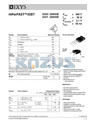 IXGH28N30B datasheet - HiPerFAST IGBT