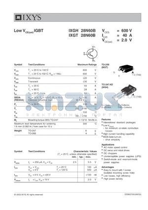 IXGH28N60B datasheet - Low V IGBT