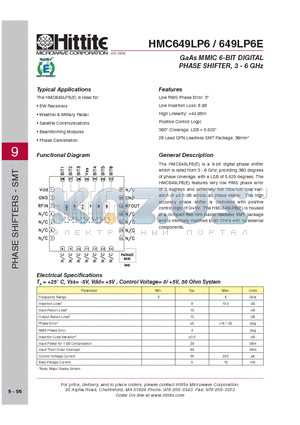 649LP6E datasheet - GaAs MMIC 6-BIT DIGITAL PHASE SHIFTER, 3 - 6 GHz
