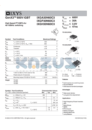 IXGH30N60C3 datasheet - GenX3 600V IGBT