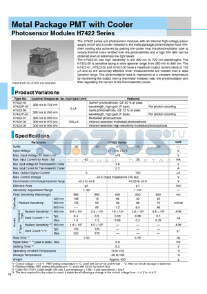 H7422-01 datasheet - Photosensor Modules