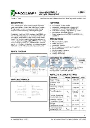 LP2951CM datasheet - 150mA ADJUSTABLE VOLTAGE REGULATOR