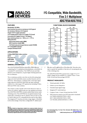 ADG795G datasheet - I2C-Compatible, Wide Bandwidth, Five 2:1 Multiplexer