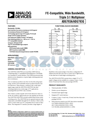 ADG793ABCPZ-500RL7 datasheet - I2C-Compatible, Wide Bandwidth, Triple 3:1 Multiplexer