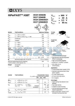 IXGH32N60BD1 datasheet - HiPerFAST IGBT