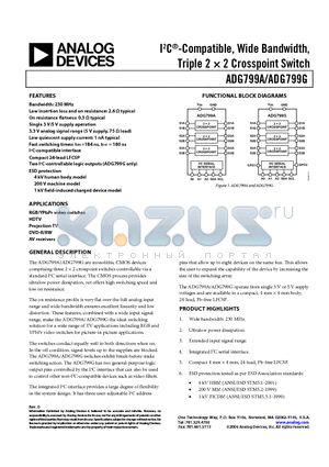 ADG799ACCPZ-500RL7 datasheet - IC-Compatible, Wide Bandwidth, Triple 2  2 Crosspoint Switch