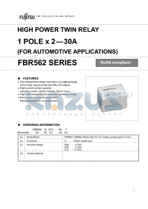 FBR562_09 datasheet - HIGH POWER TWIN RELAY 1 POLE x 2-30A (FOR AUTOMOTIVE APPLICATIONS)