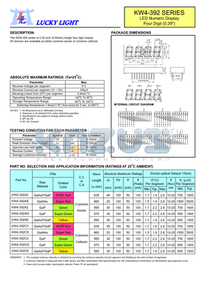 KW4-392CS datasheet - LED Numeric Display Four Digit (0.39)
