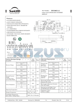 DUG06C4-A datasheet - 6.2mm (0.25) FOUR DIGIT NUMERIC DISPLAY