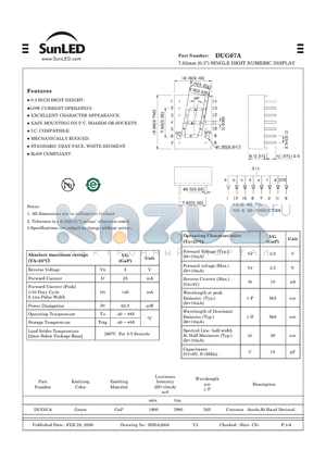DUG07A datasheet - 7.62mm (0.3) SINGLE DIGIT NUMERIC DISPLAY
