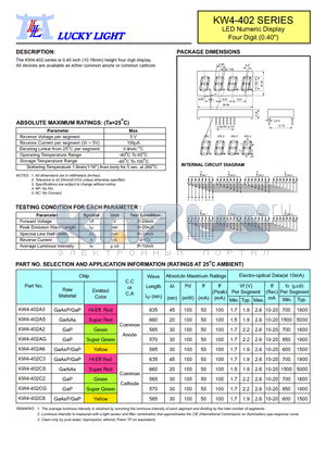 KW4-402A3 datasheet - LED Numeric Display Four Digit (0.40)