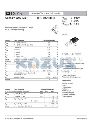 IXGH36N60B3 datasheet - GenX3 600V IGBT