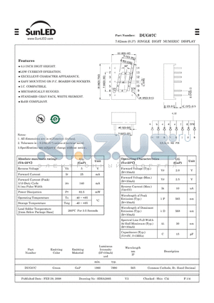 DUG07C datasheet - 7.62mm (0.3) SINGLE DIGIT NUMERIC DISPLAY