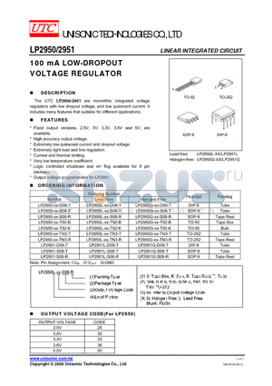 LP2951L-S08-R datasheet - 100 mA LOW-DROPOUT VOLTAGE REGULATOR