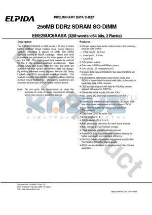 EBE26UC6AASA datasheet - 256MB DDR2 SDRAM SO-DIMM