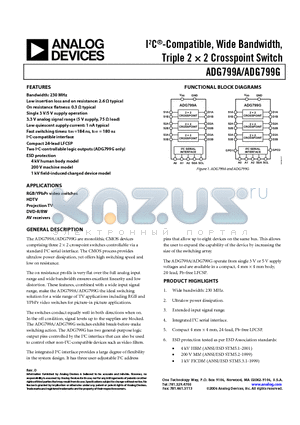 ADG799ABCPZ-REEL datasheet - IC-Compatible, Wide Bandwidth, Triple 2  2 Crosspoint Switch