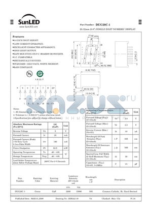 DUG20C-1 datasheet - 20.32mm (0.8) SINGLE DIGIT NUMERIC DISPLAY