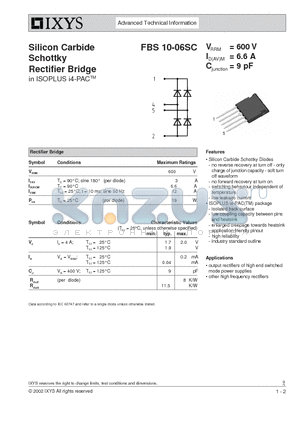 FBS10-06SC datasheet - Silicon Carbide Schottky Rectifier Bridge in ISOPLUS i4-PAC