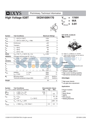 IXGK100N170 datasheet - High Voltage IGBT