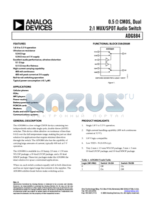 ADG884BRMZ-REEL datasheet - DUAL 2:1 MUX/SPDT AUDIO SWITCH