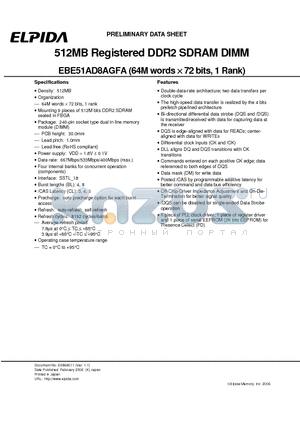 EBE51AD8AGFA-5C-E datasheet - 512MB Registered DDR2 SDRAM DIMM
