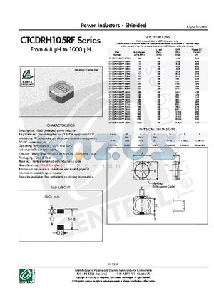CTCDRH105RF-181N datasheet - Power Inductors - Shielded