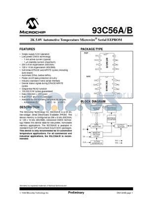 93C56A datasheet - 2K 5.0V Automotive Temperature Microwire  Serial EEPROM