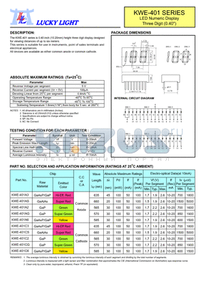 KWE-401AG datasheet - LED Numeric Display Three Digit (0.40)
