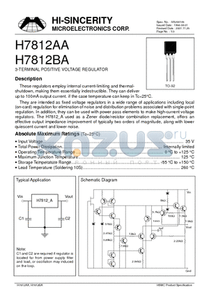 H7812BA datasheet - 3-TERMINAL POSITIVE VOLTAGE REGULATOR