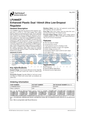 LP2966EP datasheet - Enhanced Plastic Dual 150mA Ultra Low-Dropout Regulator