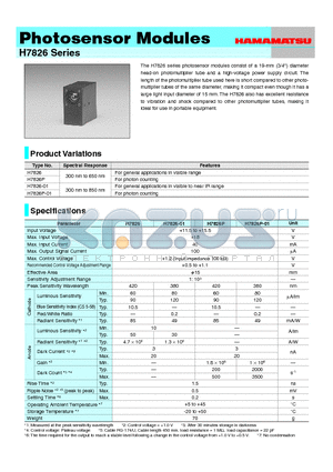 H7826-01 datasheet - photosensor modules consist of a 19-mm (3/4