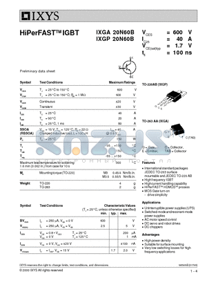 IXGP20N60B datasheet - HiPerFASTTM IGBT