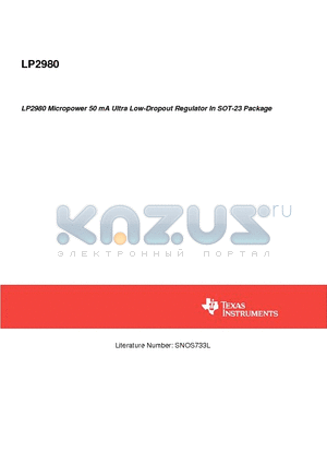 LP2980 datasheet - Micropower 50 mA Ultra Low-Dropout Regulator In SOT-23 Package