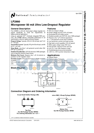 LP2980AIBP-5.0 datasheet - Micropower 50 mA Ultra Low-Dropout Regulator