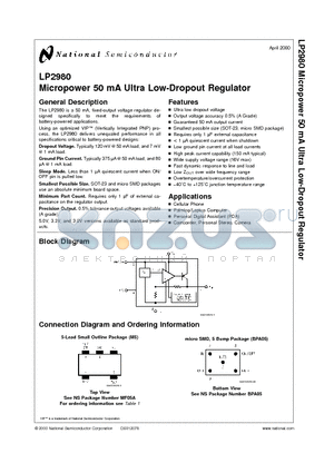 LP2980AIBPX-5.0 datasheet - Micropower 50 mA Ultra Low-Dropout Regulator