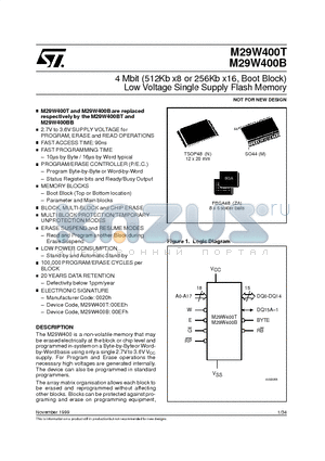 M29W400B-100M5TR datasheet - 4 Mbit 512Kb x8 or 256Kb x16, Boot Block Low Voltage Single Supply Flash Memory