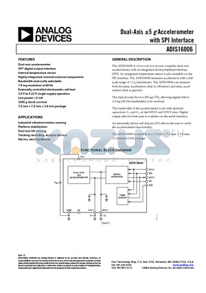 ADIS16006 datasheet - Dual-Axis -5 Accelerometer with SPI Interface