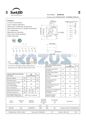 DUR10A datasheet - 10.16mm (0.4) SINGLE DIGIT NUMERIC DISPLAY