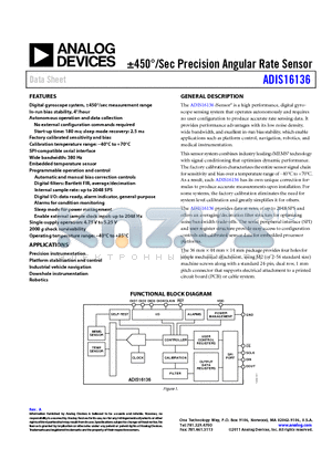 ADIS16136 datasheet - a450`/Sec Precision Angular Rate Sensor