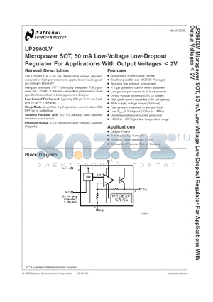 LP2980IM5-1.5 datasheet - Micropower SOT, 50 mA Low-Voltage Low-Dropout Regulator For Applications With Output Voltages < 2V