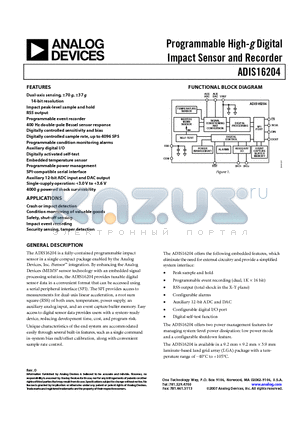 ADIS16204_07 datasheet - Programmable High-g Digital Impact Sensor and Recorder