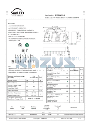 DUR14A3-A datasheet - 14.22mm (0.56) THREE DIGIT NUMERIC DISPLAY