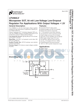 LP2980IM5-1.8 datasheet - Micropower SOT, 50 mA Low-Voltage Low-Dropout Regulator For Applications With Output Voltages < 2V